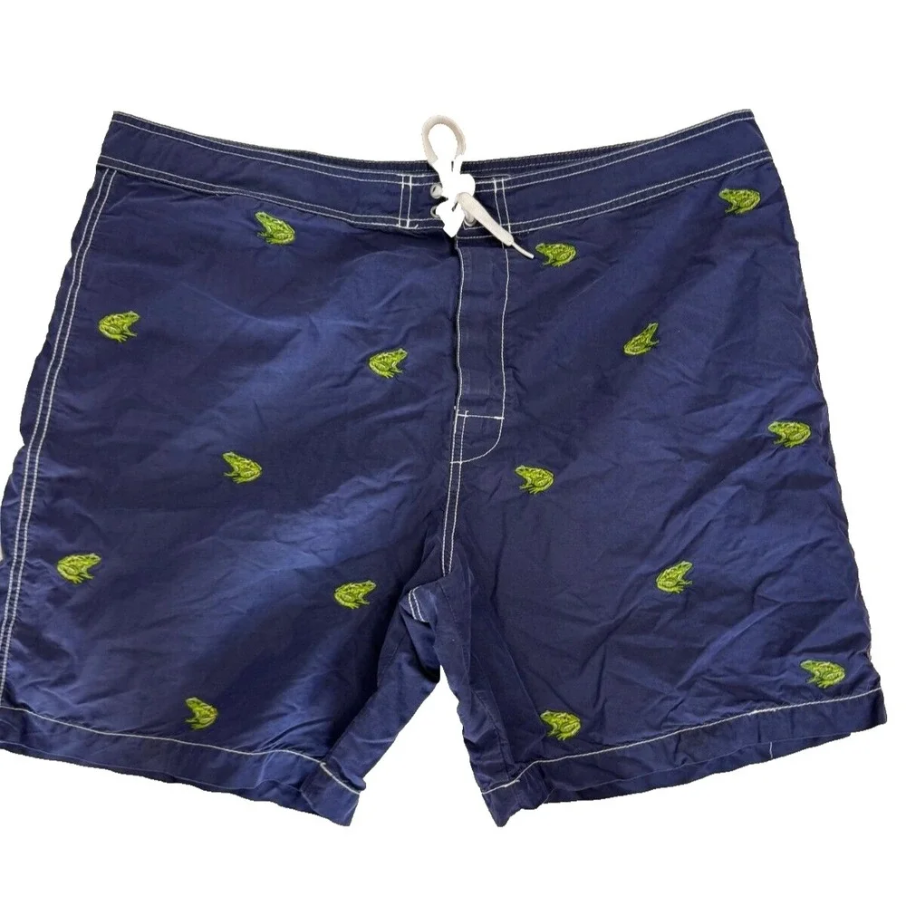 Polo Ralph Lauren‎ Mens Navy Frogs Embroidered Swim Board Shorts 36x9 Vintage